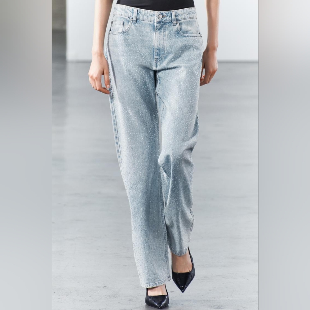 Zara ZW Limited Collection Shimmery High Waist Wide Leg Jeans NWT